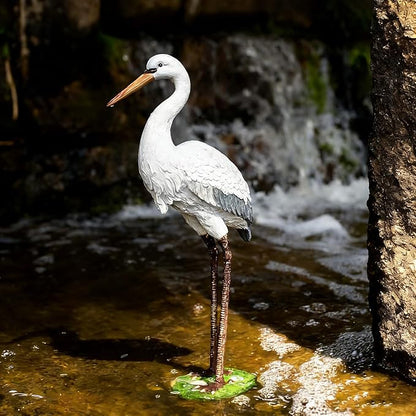 Garden Elegance White Crane Garden Statue, 18.11-Inch Resin Bird Sculpture, Long-Legged Decorative Ornament for Outdoor Pond, Yard and Lawn