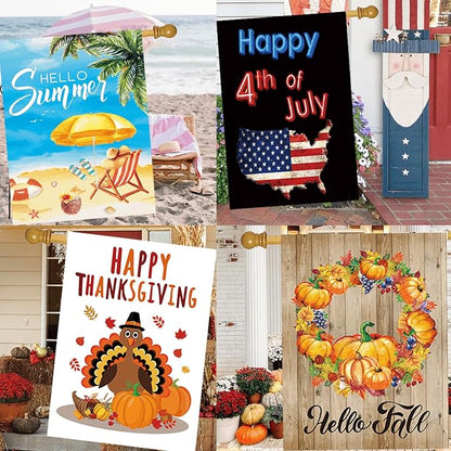 CDLong Seasonal Garden Flag Set of 12 - Double Sided 28 x 40 Inch Large Yard Flags, Outdoor Holiday Decorations for All Seasons, Christmas, Spring, Summer, and Fall - Big House Flags for Outside Decor