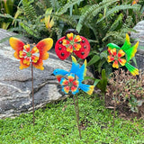 HUTHDAK 4 Pack Metal Animal Decorative Garden Stakes,Colorful Spring Outdoor Pinwheels,Cute Ladybugs Butterfly&Hummingbird Wind Spinners for Yard Art Outdoor Lawn Porch Pathway Decorations