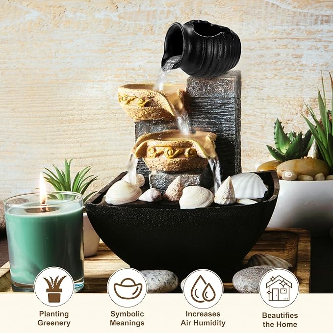 M METERXITY Ceramic Garden Fountain Spitter, Clay Pot Ecological Tank for Pond/Backyard Water Feature/Cave Waterfall/Landscaping, DIY Water Flow Jar Hydroponic Vase [5.5in, Matte Black]