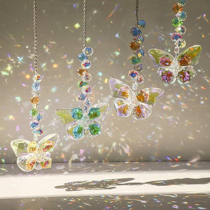 HDCRYSTALGIFTS 4pcs Crystal Butterfly Suncatchers for Window Hanging Rainbow Maker Sun Catchers Indoor Glass Butterfly Decoration for Spring Home Garden Decor, for Mom Women