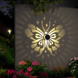 Hapjoy Solar Fence Lights 4 Pack Solar Deck Lamps Outdoor Decorations Powered Step Lights Wall Waterproof LED Warm Decorative Lighting for Garden (Butterfly-Star, 4)