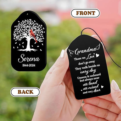 Personalized Grandma Cardinal Memorial Crystal Wind Chimes Remembrance Sympathy Ornament Keepsake in Memory of Grandma Nana Nini Grammy Gigi Custom Name Bereavement Condolence Gift Outdoor Hanging