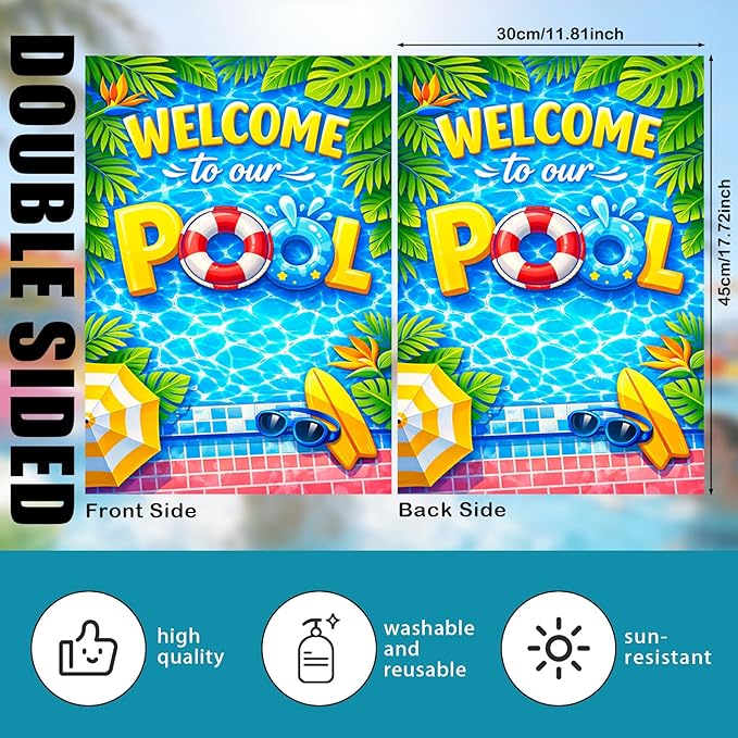 Nuxovilar Large Summer Garden Flag Welcome Pool Float Surf Board Pattern Polyester 28×40 Inches Garden Flags for Outside Poolside Decor Yard Porch