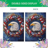Patriotic Bald Eagle House Flag 28x40 Inch Double Sided Burlap American Flag Wreath Outdoor Yard Decor for 4th of July, Veterans Day, Memorial Day