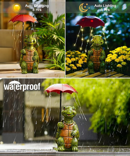 Nacome Solar Turtle Garden Decor Outdoor Statues: Holding Umbrella with String Lights Patio Yard Lawn Outside Decorations - Birthday Gifts for Mom Grandma Women Sister(Green)