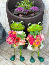 GERSON Frog Garden Figurine Metal Statue with Planter Tall Rustic Indoor Outdoor Patio Porch Decor 20"" H (Girl)