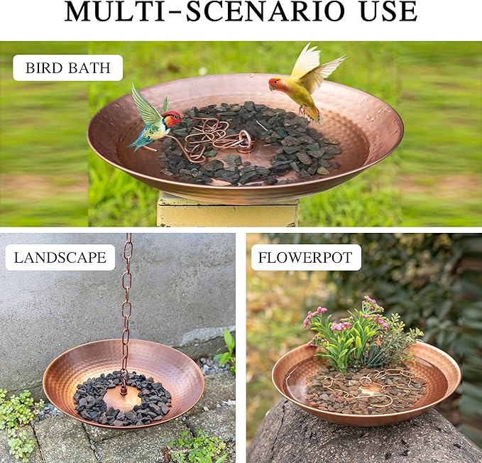 Topadorn Rain Chains Lotus Decor 8.5 Feet Rain Chain with 11 Tulip Shaped Copper Cups, Mental Antique Gold Rain Chain Basin Downspout