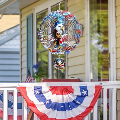 American Eagle Wind Spinner - 3D Stainless Steel Wind Spinners Outdoor Flag Pattern Ornaments Kinetic Spinning Art Hanging 250 Anniversary Patriotic Decor for Patio Lawn Garden Yard Balcony