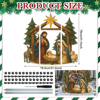Cinnvoice Large Christmas Metal Yard Stakes Christmas Garden Stakes Waterproof Xmas Outdoor Yard Decor with Stake for Xmas Holiday Lawns Outdoor Decor(Nativity Scene)