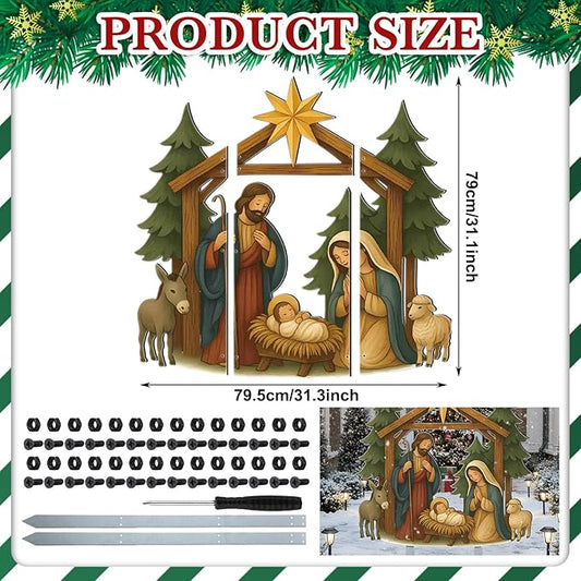 Cinnvoice Large Christmas Metal Yard Stakes Christmas Garden Stakes Waterproof Xmas Outdoor Yard Decor with Stake for Xmas Holiday Lawns Outdoor Decor(Nativity Scene)
