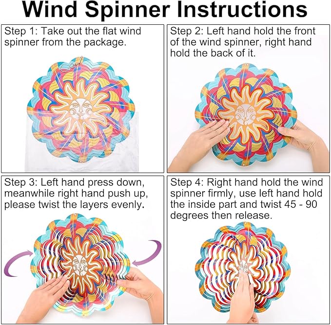 Wind Spinners Outdoor, 12 Inch Sun Face Smiley Stainless Steel Spinfinity Wind Spinner, Wind Chimes for Outside, 3D Hanging Kinetic Sculpture Suncatcher, Metal Spin Art Garden Ornament Gifts