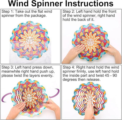 Wind Spinners Outdoor, 12 Inch Sun Face Smiley Stainless Steel Spinfinity Wind Spinner, Wind Chimes for Outside, 3D Hanging Kinetic Sculpture Suncatcher, Metal Spin Art Garden Ornament Gifts
