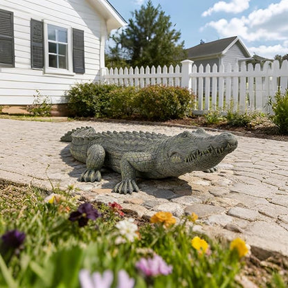 DiliComing Garden Decor Large Alligator Statue - 34 Inch Gray Resin Crocodile Outdoor Decor Swamp Themed Lawn & Yard Decoration Durable Outdoor Garden Statues Gifts