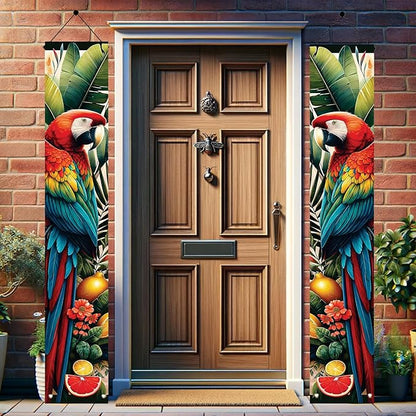 Summer Luau Tropical Parrot Porch Banners 71x12 Inch Party Decorations Colorful Macaw Hanging Door Signs Jungle Leaves Outdoor Patio Welcome Banner for Home Decor