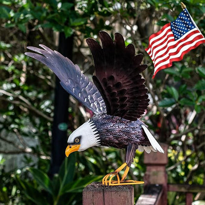 Kircust Metal Bald Eagle Large Outdoor Statues Garden Decor Sculptures Statues Outdoor Majestic America Eagle Bird Decor for Patio Yard and Lawn, 17-Inch Wide, Man Gift