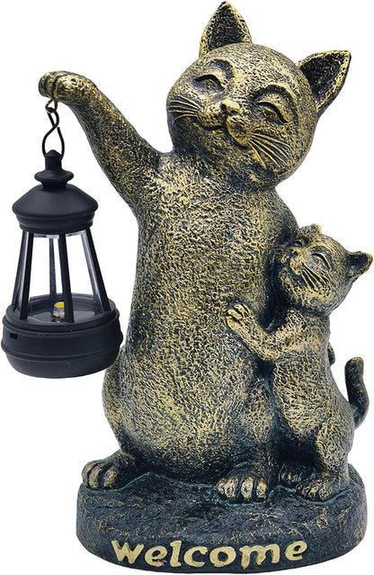 Cat Garden Statue Outdoor Decor - Solar Cat Garden Statue,Cats Figurine Ornaments,Waterproof Outdoor Sculptures for Yard Lawn Backyard Patio Balcony Home Decorations,Unique Cats Gifts for Women
