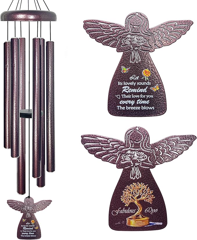60th Birthday Gifts for Women - 32" Angel Aluminum Wind Chimes for Outside with Harmony Tone, Unique Wind Chimes for Garden, Patios and Backyard Decor, Memorable 60th Birthday Decorations