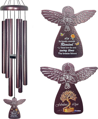 60th Birthday Gifts for Women - 32" Angel Aluminum Wind Chimes for Outside with Harmony Tone, Unique Wind Chimes for Garden, Patios and Backyard Decor, Memorable 60th Birthday Decorations