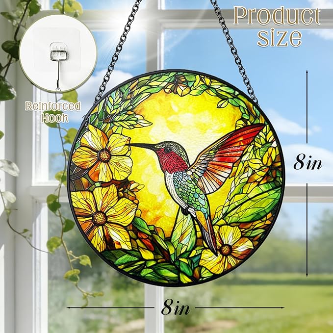Stained Glass Suncatchers for Windows, 8 Inch Hummingbird Suncatcher Indoor Window, Hummingbird Decor for Bird Lovers