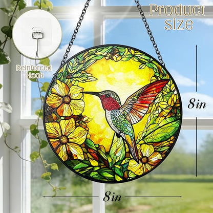 Stained Glass Suncatchers for Windows, 8 Inch Hummingbird Suncatcher Indoor Window, Hummingbird Decor for Bird Lovers