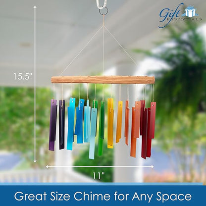 Blue Handworks Color Spectrum Glass and Driftwood Chime - Sandblasted Glass and Found Wood Hand Crafted Wind Chime