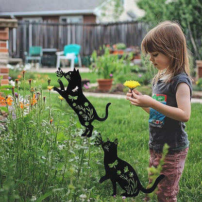 Flohuaer 2PCS Cat Metal Garden Stakes Decorative Unique Gifts for Women/Men Cat Lovers Black Silhouette Statues for Outside Yard Art Outdoor Patio Lawn Ornaments Garden Decorations
