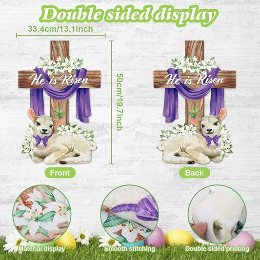 He is Risen Easter Decorations Cross Garden Banner Double-Sided Printed Flag Sheep Yard Flags Bunting Outdoor House Yard Rise Christian Jesus Lily Flowers Spring Seasonal Decoration