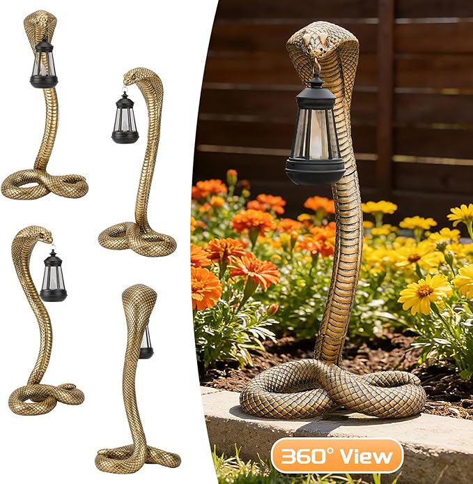 19.89'' Garden Outdoor Statues Snake with Solar Lantern,Lawn Decor Snake Statue for Patio,Balcony,Yard Ornament,Unique Housewarming and Birthdays Gifts for Father Men Grandpa