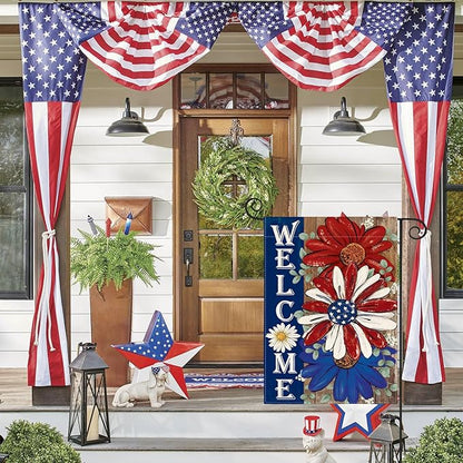 AVOIN colorlife Patriotic 4th of July Garden Flag 12x18 Inch Double Sided Outside, Floral Welcome Daisy Holiday Yard Outdoor Decoration