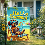 HOMETITUTE Hello Summer Garden Flag Dachshund Dog Flag 12x18 Inch Double Sided Summer Dachshund Garden Flag Sea Beach Seasonal Yard Flag for Outside Decoration Small Seasonal Decor for Farmhouse Holiday