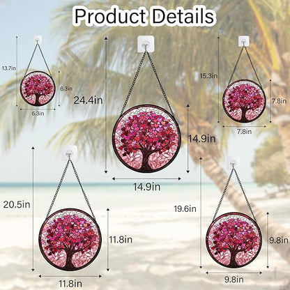 DASTOLL Stained Glass Window Hanging, Pink Love Tree of Life Sun Catchers Colorful Glass Panel Suncatcher Decor for Birthday for Women, Men, Wife, Lovers, and Mom 9.8 in