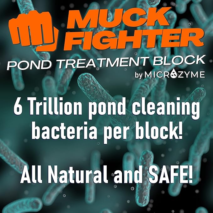 Muck Fighter Pond Treatment Block | Lasts 30 days | Natural Pond Bacteria & Sludge Decomposing Enzymes | Water Clearing Odor Eliminating Microbes | Safe for Fish, Pets, & Recreation (2-pack)