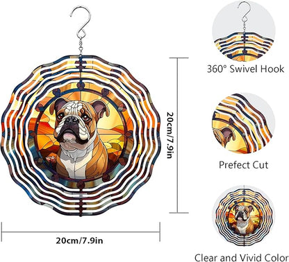 Bulldog Dog Wind Spinners Outdoor Dog Memorial Gifts, 3D Metal Kinetic Hanging Garden Wind Spinner, Spinner Decor, Wind Sculptures for Outdoor & Indoor, Window, Yard Decor (Bulldog 1)