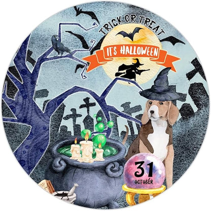 Retro Metal Sign 12"x12",Happy Halloween Scary Night Grave Witch Bats Trick Or Treat Dog Aluminum Tin Metal Sign for Home Living Room Bedroom Garden Farm Patio Decor Wall Art Poster