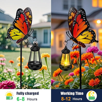 Solar Lights Outdoor Waterproof 2 Packs Butterfly Garden Decor Stakes,32.28in Garden Butterfly with Solar Lights,Birthday Gifts for Women Mom,Metal Decorative Lights for Yard Art Patio Porch Lawn