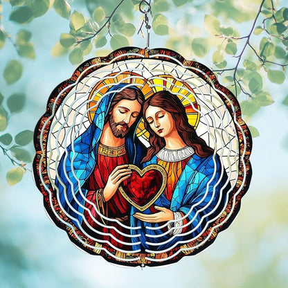Jesus Wind Spinners Outdoor, Hanging Wind Spinner for Garden Decoration, 8 inch 3D Stainless Steel Metal Wind Sculpture for Indoor/Outdoor Decor