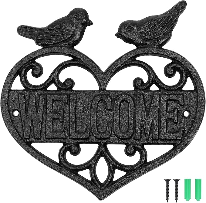MOLIGOU Cast Iron Welcome Sign, Wall Mount Welcome Plaque, Bird Welcome Sign for Front Door, Porch, Entryway