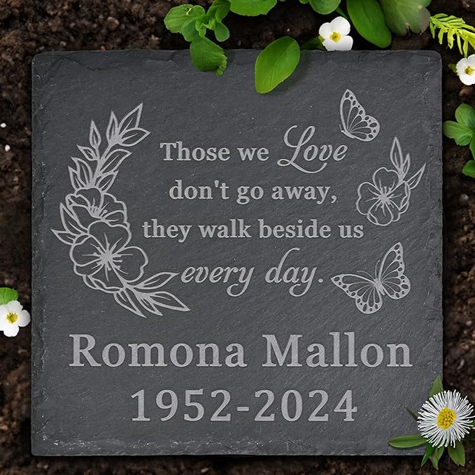 Memorial Garden Stone, Memorial Stone, Personalized Memorial Gifts, Sympathy Gifts for Loss of Loved One, Bereavement Gifts for Loss of Father Mother - Walk Beside Us Every Day - Square