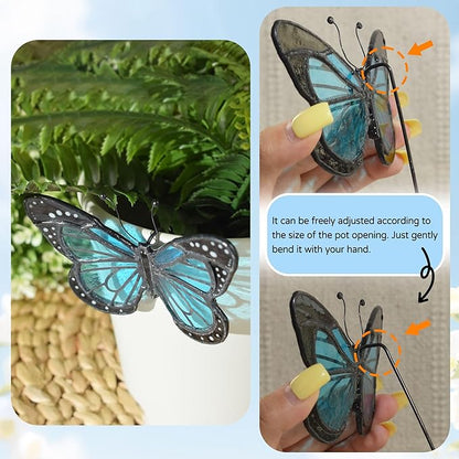 Lolitarcrafts Stained Glass Butterfly Suncatcher-Monarch or Luna Moth Design for Indoor and Outdoor Plant Decoration,Colorful Glass Plant Pot Ornament, Plant Lovers Gifts (Blue Monarch)