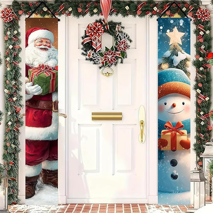 BlissYard Christmas Banner 12x71 Santa Claus Snowman Decorations Merry Christmas Porch Sign Christmas Door Banner Winter Hanging Banner Front Door Decor Outdoor Holiday Welcome Home Yard Entryway