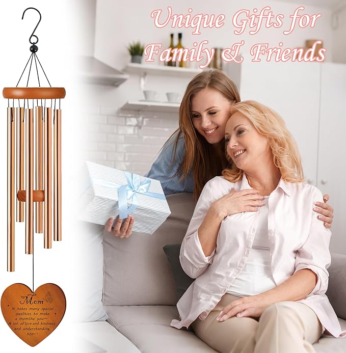 Mom Wind Chime for Outside, Heartfelt for Women, Metal Wind Chime Yard Art, Soothing Home Garden Patio Outdoor Indoor Decor