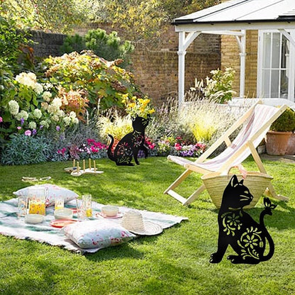 MrMrKura 2 Pack Metal Cat Stakes Garden Decor Stakes Black Cat Silhouette Statue for Outside Decorative Ornaments for Outdoor Garden Home Patio Yard Decoration