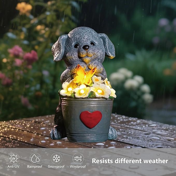 Solar Dog Statue with LED Light,Outdoor Decorations Dog Figurine Light, Unique Dogs Gift for Women,Mom,Lover,Housewarming