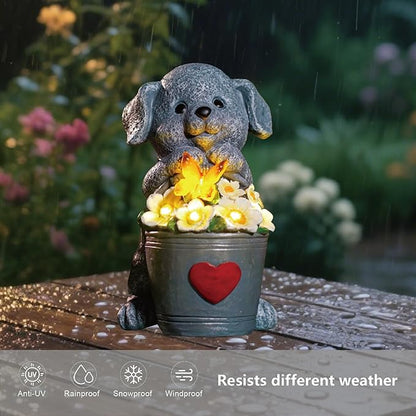 Solar Dog Statue with LED Light,Outdoor Decorations Dog Figurine Light, Unique Dogs Gift for Women,Mom,Lover,Housewarming