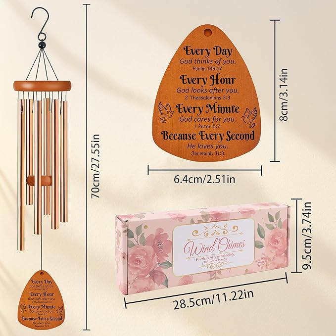 Christian Wind Chimes for Outside, God Blessed Inspirational Bible Verse Windchimes for Garden Patio Yard Decor, Religious Gifts for Women, Men, Christian, Loved Ones