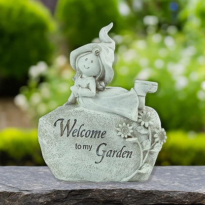 Northlight 7.5" Girl Laying on Rock Welcome to My Garden Outdoor Garden Statue