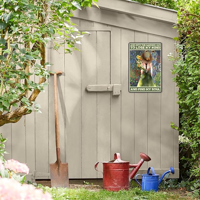 Funny and Into The Garden I Go Metal Sign: Women's Garden Gift for Yard, Backyard, Patio & Porch Decor, 12" x 8", (256)