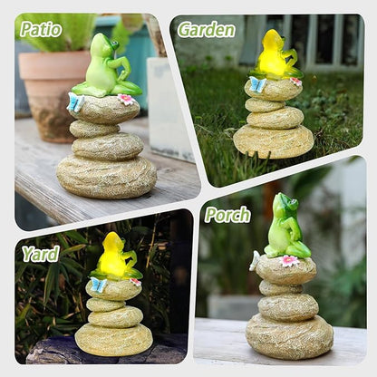 Solar Garden Statues Outdoor Frog Decor, Garden Sculptures Stones Solar Statue Novelty Yoga Frog Figurine Decoration for Patio Yard Porch Art Home Decor