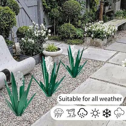 Metal Agave Plant Garden Art, 2 Pack Tequila Rustic Sculpture, Rustic Metal Agave Plants for Yard Stakes, Garden Figurines, Outdoor Patio (2 PCS White Flowers)